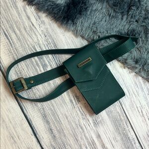 Parchita Green Leather Belt Phone/Wallet Bag with Brass Hardware